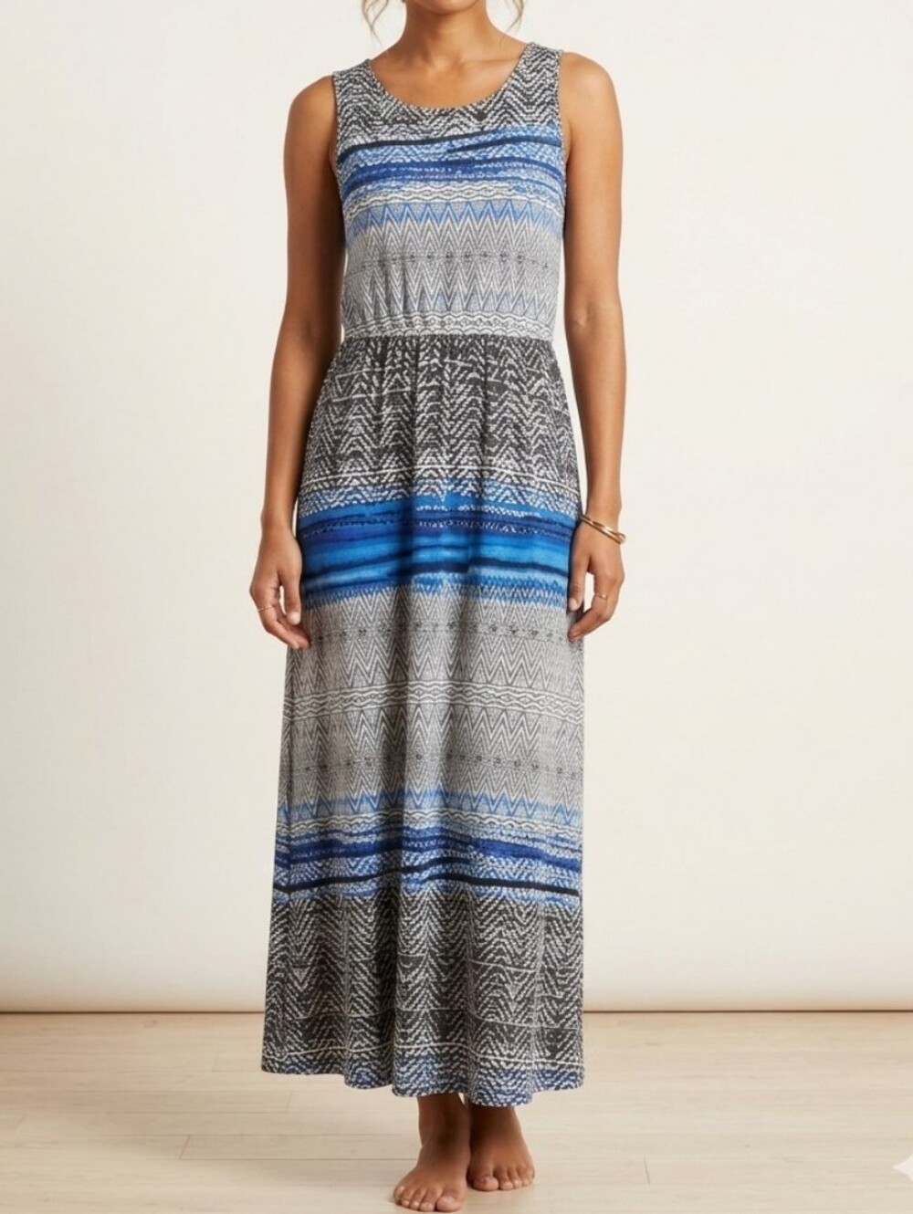 Fever Sleeveless Geometric Patterned Maxi Dress with Side Slits
